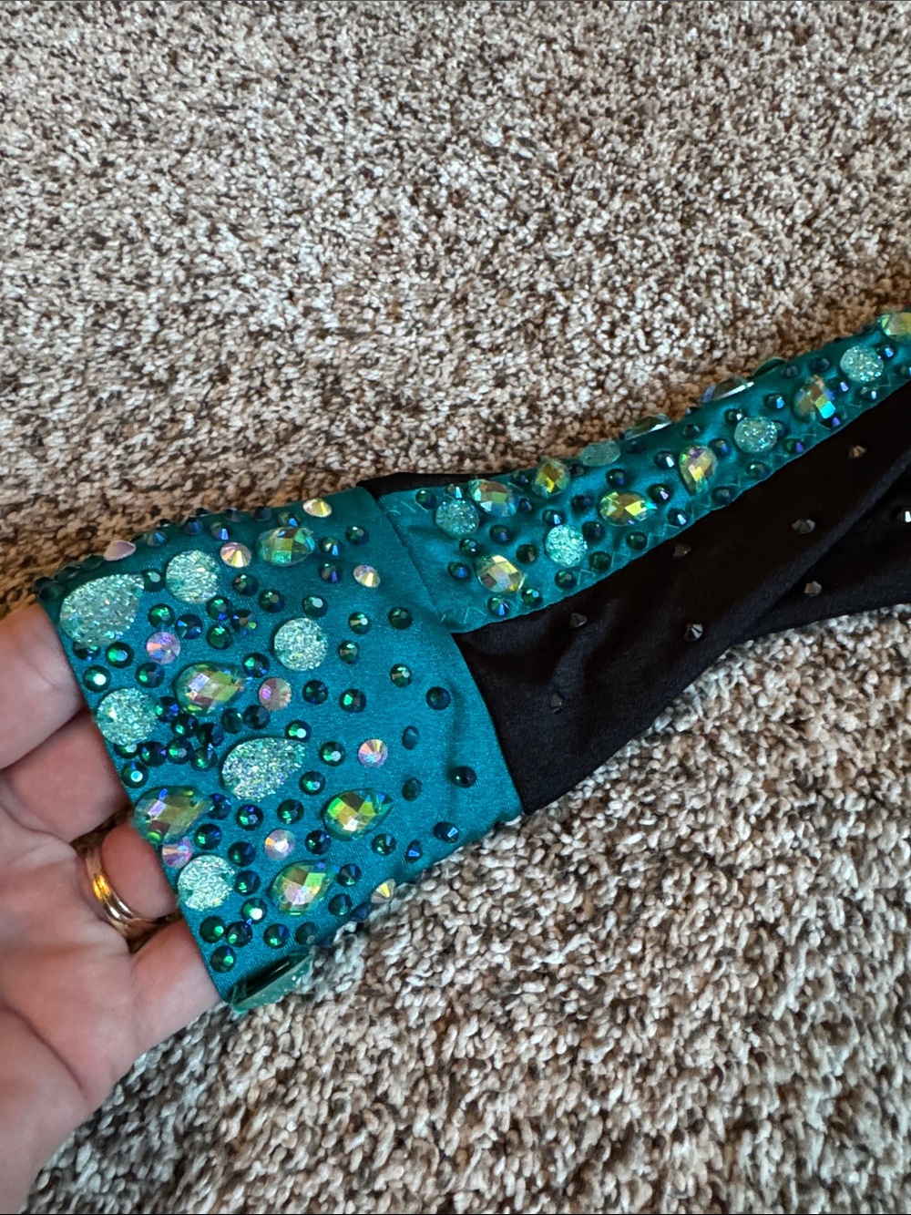 Glamour Teal and Black Jeweled Dance Costume - Picture 2 of 9